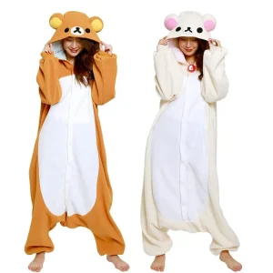 Rilakkuma Kawaii Onesie Pajamas for Women Men Anime Cartoon Warm Nightwear Adults Fashion Comfortable Jumpsuit Cosplay Clothing