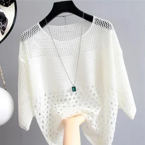 Spring and Summer New Ice Silk Knitted Vest Top Hollow Out Thin Bottoming Sling Streetwear Womens Clothing Shirt